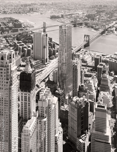 Fototapeta na wymiar Black and white aerial view of downtown New York City