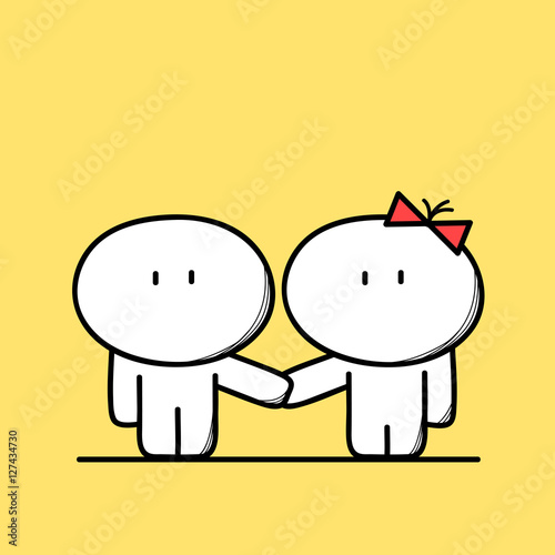 Cute Man And Woman Couple Boy And Girl Holding Hands On The Yellow Background Date Love And Relationships Cartoon Vector Illustration Stock Vector Adobe Stock