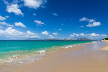 St Kitts from a beach on St Nevis in the Caribbean