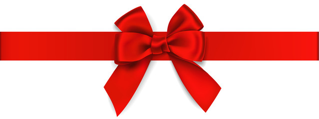 Wall Mural - decorative red bow with horizontal ribbon isolated on white. vector bow for page decor