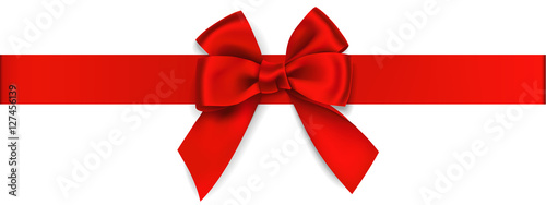 Foto-Duschvorhang nach Maß - Decorative red bow with horizontal ribbon isolated on white. Vector bow for page decor (von Gizele)
