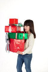 Girl in christmas with gift box