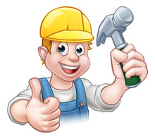 Handyman Carpenter Cartoon Character Holding Hammer