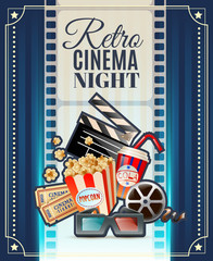 Wall Mural - Retro Cinema Night Invitation Poster  