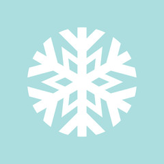 Simple flat snowflake icon, white on blue background