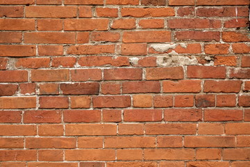 Aged Shabby Red Brick Clay  Interior Wall. Texture Background