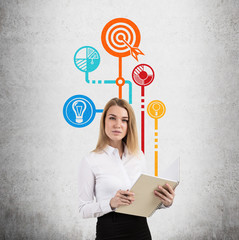 Wall Mural - Blond woman with a notebook and a plan sketch