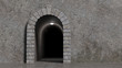 Concrete wall with decorative stone gate and scary corridor darkly lit. Rendered 3d design.