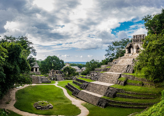 Sticker - Temples of the Cross Group at mayan ruins of Palenque - Chiapas, Mexico