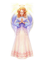 Angel Isolated On White Background, Watercolor Illustration