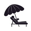 monochrome silhouette person in Beach Chair with sunshade vector illustration