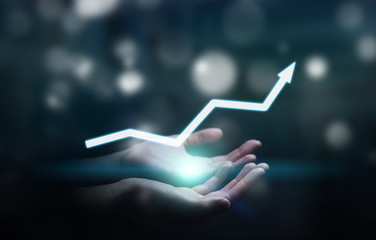 Aufkleber - Businesswoman holding digital arrow 3D rendering
