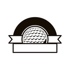 Poster - gray scale emblem half with golf ball and ribbon vector illustration