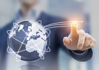 Wall Mural - global internet telecommunication concept, 3d globe, satellite orbits