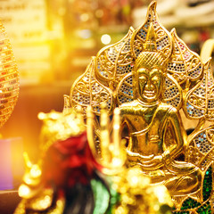 Souvenir showcase with golden statue