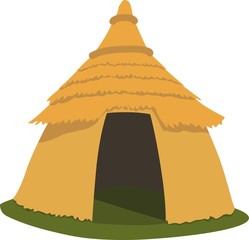 Straw hut of prehistoric men in Africa. African classic house.