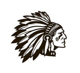 american indian chief. logo or icon. vector illustration