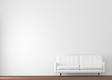 Fototapeta  - 3d interior rendering of white sofa against white plastered wall