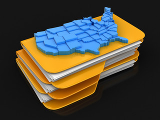 Poster - Folders and files with map of USA. Image with clipping path