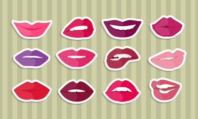 Wall Mural - Set of Lips with Expression Emotions