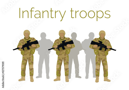 Fotografía Infantry Troops Soldiers with Weapon. Vector