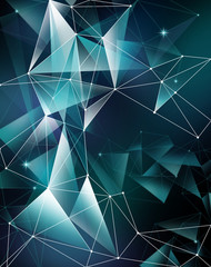 Wall Mural - abstract blue geometrical faceted background, glowing triangles, digital illustration