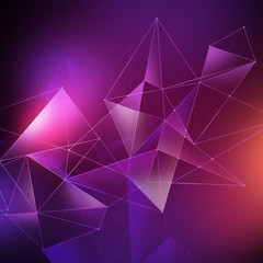 Wall Mural - abstract geometrical faceted background, violet red glowing tria