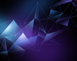Wall Mural - abstract geometrical faceted background, blue glowing triangles,