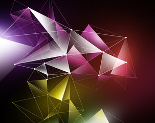 Wall Mural - abstract vivid geometrical faceted background, glowing triangles