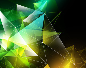 Wall Mural - abstract geometrical faceted background, yellow green glowing tr