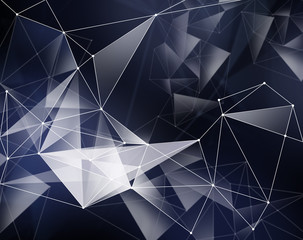 Wall Mural - abstract black geometrical background, faceted network, glowing triangles, digital illustration