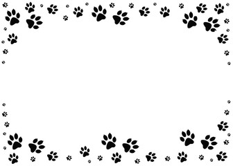 Paw prints. Animal tracks border. Steps animal drawn for the design of backdrops.