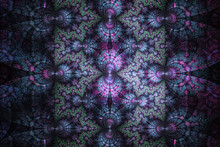 Fantasy Mechanism. Abstract Figures On Black Background. Computer-generated Fractal In Blue, Rose And Violet Colors.