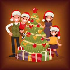 Wall Mural - Merry Christmas and New Year. The family decorates the Christmas