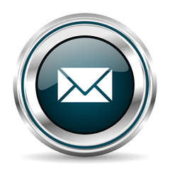 Fototapete - Round silver email metallic vector icon.