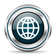 Poster - Round silver earth metallic vector icon.