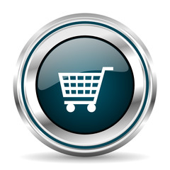 Poster - Round silver cart icon metallic vector icon.