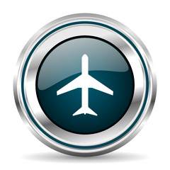 Poster - Round silver plane metallic vector icon.