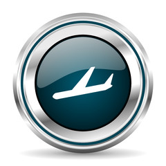 Poster - Round silver plane metallic vector icon.