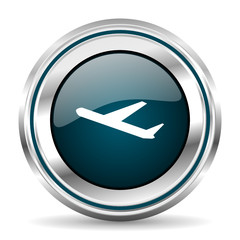 Poster - Round silver plane metallic vector icon.