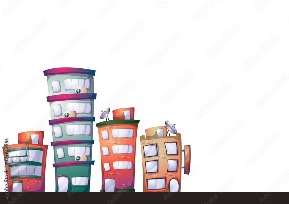 cartoon vector building background with separated layers for game art ...