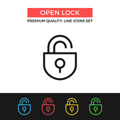 Poster - Vector open lock icon. Thin line icon