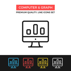 Poster - Vector computer and graph icon. Thin line icon