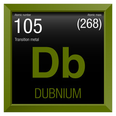Canvas Print - Dubnium symbol. Element number 105 of the Periodic Table of the Elements - Chemistry - Green square frame with black background