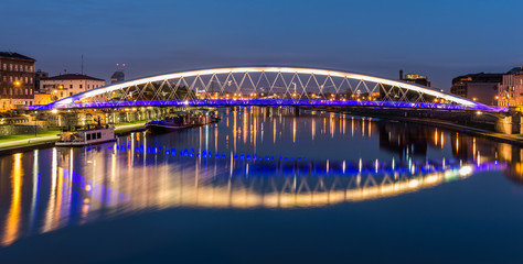 Bernatka footbridge over Vistula river in Krakow in the night