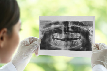 Sticker - Dentist looking at dental roentgenography