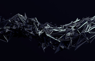 Poster - Abstract 3d rendering of chaotic surface. Contemporary background with futuristic polygonal shape. Distorted low poly object with sharp lines.
