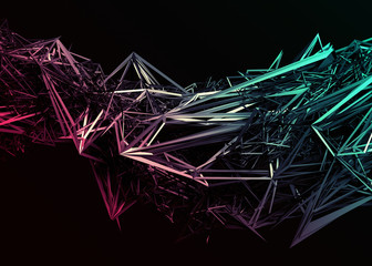 Poster - Abstract 3d rendering of chaotic surface. Contemporary background with futuristic polygonal shape. Distorted low poly object with sharp lines.