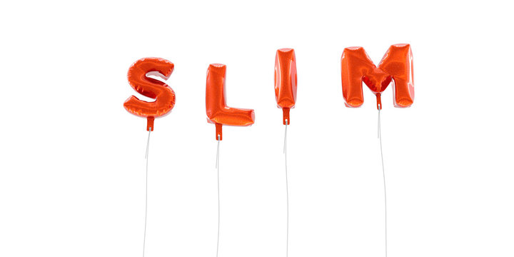 SLIM - word made from red foil balloons - 3D rendered.  Can be used for an online banner ad or a print postcard.