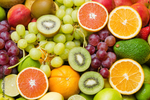 Naklejka na drzwi Various fresh fruits background for healthy